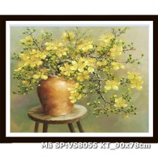 Bộ Kít Tranh Thêu Chữ Thập Chưa Thêu Bình Hoa Vàng – Mã SP: VS8055 KT: 90x78cm