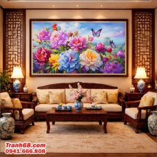 Bộ kit tranh thêu chữ thập Hoa Mẫu Đơn Phú Quý Mã SP: VS8078 ( 45x82Cm)