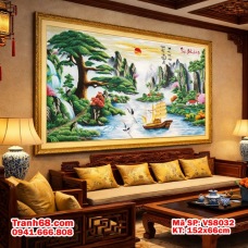 Tranh Thêu Chữ Thập Chưa Thêu Sơn Thủy Hữu Tình – Thuận Buồm Xuôi Gió Mã SP VS8032 (152x66cm)