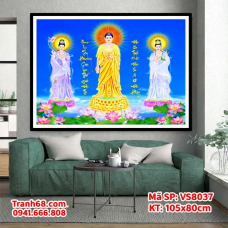 Tranh Thêu Chữ Thập Chưa Thêu Tây Phương Tam Thánh – Mã SP VS8037 (105x80cm)