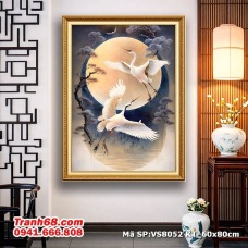 Tranh Thêu Chữ Thập Hạc Trắng Dưới Trăng – Mã VS8052 (60x80cm)