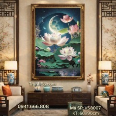 Tranh Thêu Chữ Thập Hoa Sen Dưới Ánh Trăng Mã SP:  VS8007 (60x90cm) – Full Phụ Kiện