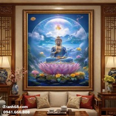 Tranh Thêu Chữ Thập Phật Ngồi Đài Sen Mã SP: VS8008 , KT 60X90CM
