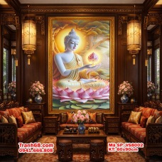 Tranh Thêu Chữ Thập Phật Thích Ca Ngồi Tòa Sen:  VS8002 KT 60x90cm