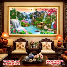 Tranh Thêu Chữ Thập Sơn Thủy Hữu Tình – Mã VS8048 (120x60cm)