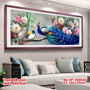 Bộ Kit Tranh Thêu Chữ Thập Chim Công Hoa Mẫu Đơn VS8020 KT 181x70cm
