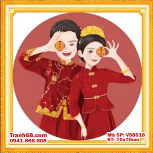 Bộ Kit Tranh Thêu Chữ Thập Đám Cưới Cô Dâu Chú Rể VS8018 KT 70x70CM
