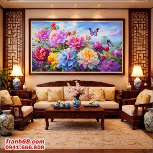 Bộ kit tranh thêu chữ thập Hoa Mẫu Đơn Phú Quý Mã SP: VS8078 ( 45x82Cm)