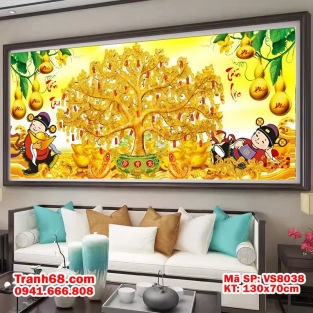 TRANH THÊU CHỮ THẬP CHƯA THÊU – CÂY TÀI LỘC PHÚ QUÝ VS8038 (130X70CM)