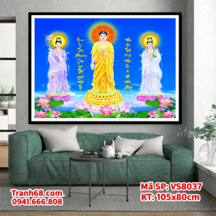 Tranh Thêu Chữ Thập Chưa Thêu Tây Phương Tam Thánh – Mã SP VS8037 (105x80cm)