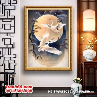 Tranh Thêu Chữ Thập Hạc Trắng Dưới Trăng – Mã VS8052 (60x80cm)