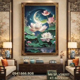 Tranh Thêu Chữ Thập Hoa Sen Dưới Ánh Trăng Mã SP:  VS8007 (60x90cm) – Full Phụ Kiện
