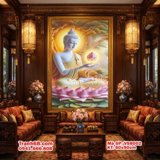 Tranh Thêu Chữ Thập Phật Thích Ca Ngồi Tòa Sen:  VS8002 KT 60x90cm