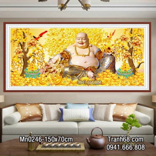 Tranh thêu chữ thập Thêu Kín toàn bộ Phật Di Lặc Mn0246, Kích thước:150x70cm