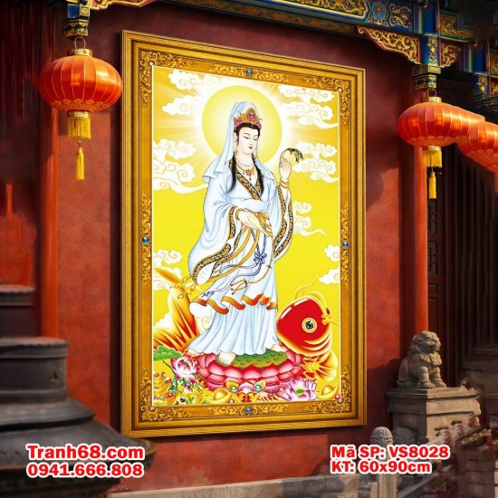 Bộ Kít Tranh Thêu Chữ Thập Chưa Thêu Quan Âm – Mã SP VS8028 (60x90cm)