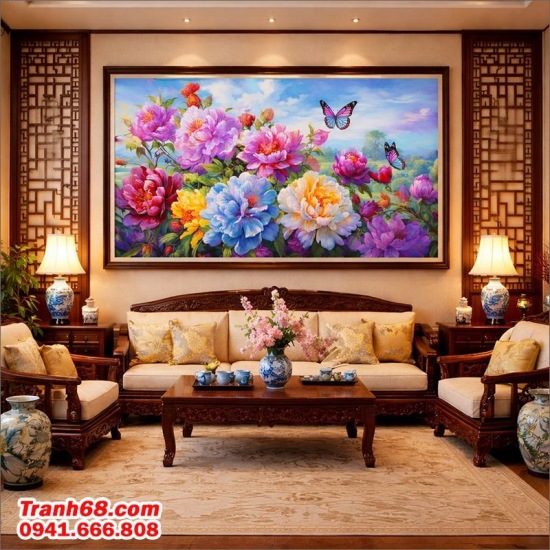 Bộ kit tranh thêu chữ thập Hoa Mẫu Đơn Phú Quý Mã SP: VS8078 ( 45x82Cm)