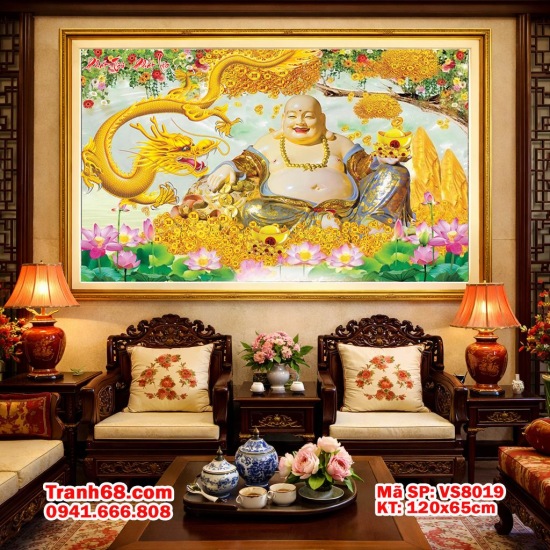 Bộ Kit Tranh Thêu Chữ Thập Phật Di Lặc Rồng Vàng VS8019 KT 120x65cm