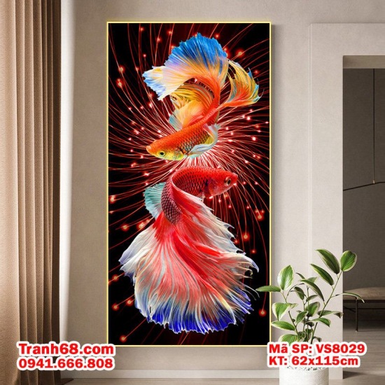 Tranh Thêu Chữ Thập Chưa Thêu Cá Betta Nghệ Thuật – Mã SP VS8029 (62x115cm)