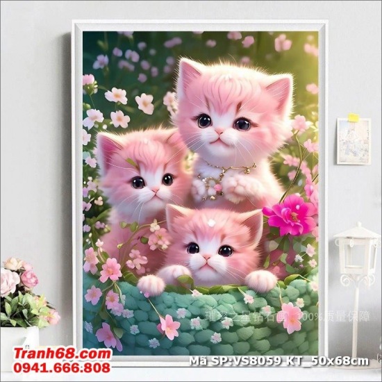 Tranh Thêu Chữ Thập Chưa Thêu Mèo Con Dễ Thương – Mã SP: VS8059 (50x68cm)