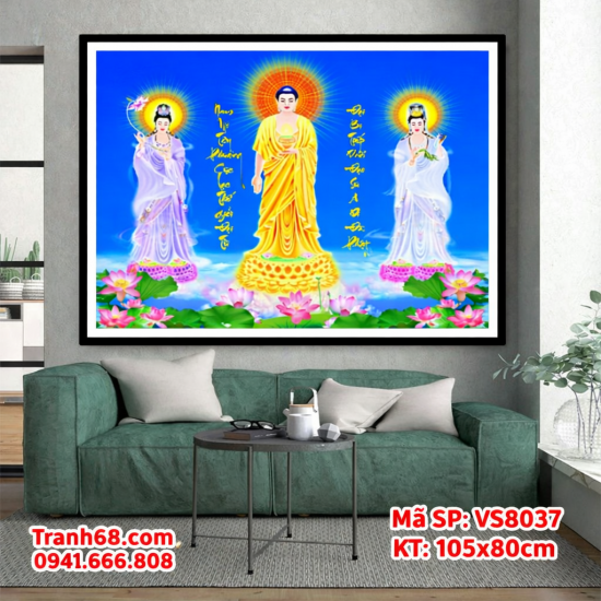 Tranh Thêu Chữ Thập Chưa Thêu Tây Phương Tam Thánh – Mã SP VS8037 (105x80cm)