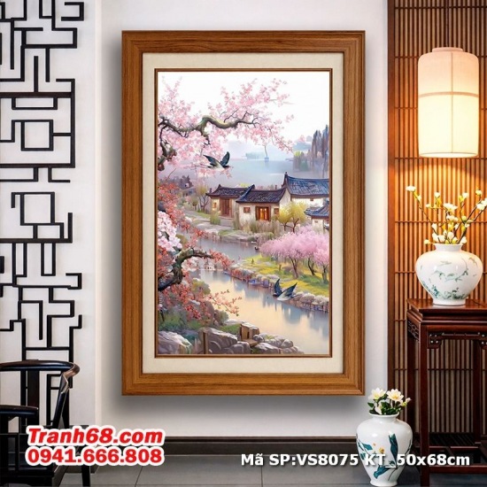 Tranh Thêu Chữ Thập Chưa Thêu VS8075 – Phong Cảnh Làng Quê Thanh Bình (50x68cm)