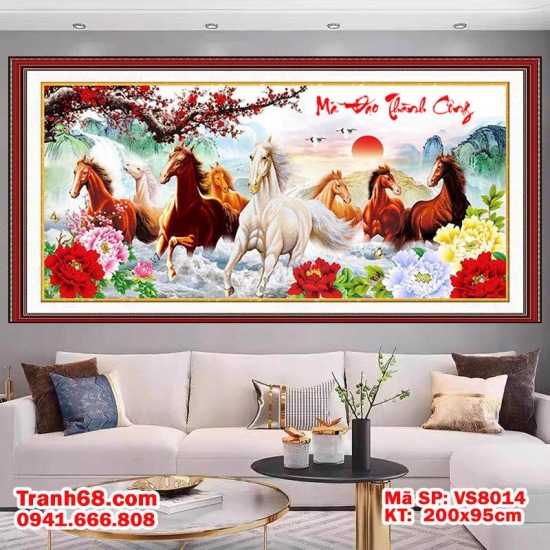 Tranh Thêu Chữ Thập Mã Đáo Thành Công VS8014- KT 200x95cm, Full phụ kiện thêu