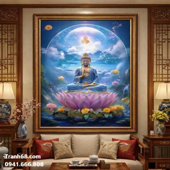 Tranh Thêu Chữ Thập Phật Ngồi Đài Sen Mã SP: VS8008 , KT 60X90CM