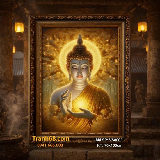 Tranh Thêu Chữ Thập Phật Thích Ca Hào Quang Mã SP: VS8003 (70x100cm) – Full Phụ Kiện
