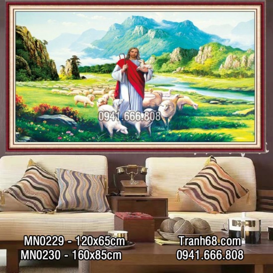 Tranh thêu chữ thập Thêu Kín Chúa Chăn Chiên Mn0230 kích thước: 160x85cm