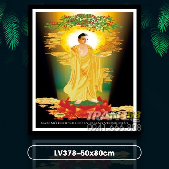 Tranh ĐÍnh đá LV378 Dược Sư Lưu Ly Quang Dương Phật kích thước: 50x80cm