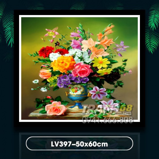 Tranh ĐÍnh đá LV397 Bình hoa cổ kích thước: 50x60cm