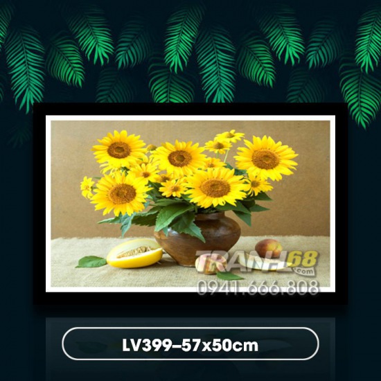 Tranh ĐÍnh đá LV399 Bình hoa hướng dương kích thước: 57x50cm