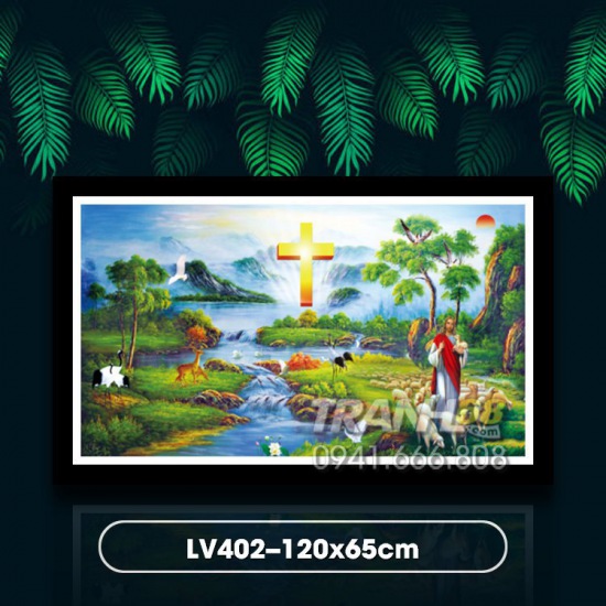 Tranh ĐÍnh đá LV402 Chúa Jesu chăn cừu kích thước: 120x65cm