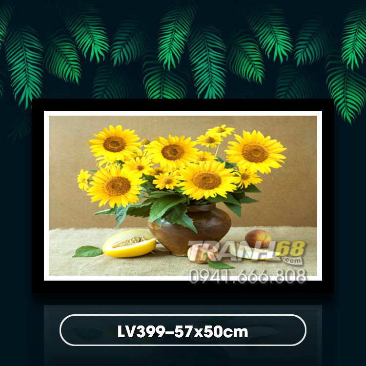 Tranh ĐÍnh đá LV399 Bình hoa hướng dương kích thước: 57x50cm