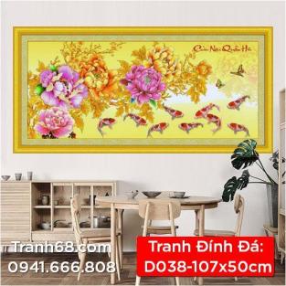 Tranh Đính Đá ABC cao cấp  Cửu  ngư Quần Hội D038 Kích thước: 107x50cm