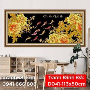 Tranh Đính Đá ABC cao cấp  Cửu  ngư Quần Hội D041 Kích thước: 113x50cm