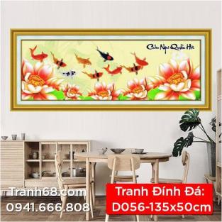 Tranh Đính Đá ABC cao cấp Cửu  ngư Quần Hội D056 Kích thước: 135x50cm