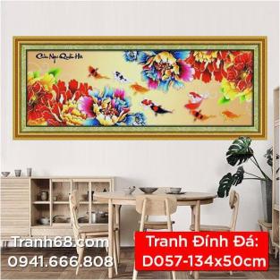 Tranh Đính Đá ABC cao cấp Cửu  ngư Quần Hội D057 Kích thước: 134x50cm