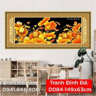 Tranh Đính Đá ABC cao cấp Cửu  ngư Quần Hội D084 Kích thước: 149x63cm