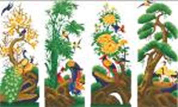 Tranh Đính Đá ABC cao cấp điểu ngữ hoa hương( mai trúc cúc tùng)  D2585 Kích thước: 122x75cm