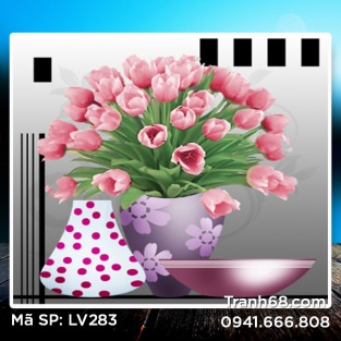 Tranh đính đá Hoa Tulip hồng LV283 kích thước 60*60cm.