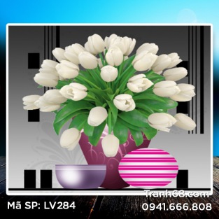 Tranh đính đá Hoa Tulip hồng LV284 kích thước 60*60cm.