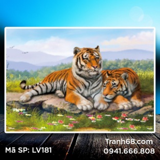 Tranh đính đá Lưỡng Hổ Tương Phùng LV181 kích thước 79*59cm.