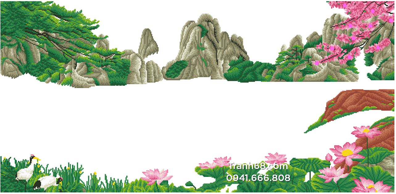 Tranh đính đá  Lưu Thủy Sinh Tài LV145 kích thước 150*80cm.
