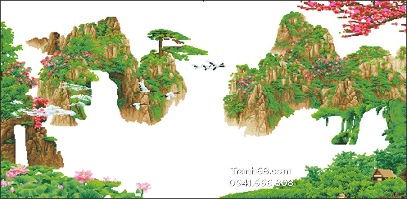 Tranh đính đá  Lưu Thủy Sinh Tài LV189 kích thước 180*95cm.