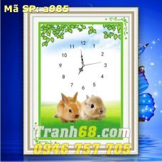 Tranh Thêu Chữ Thập Đồng hồ 2 con thỏ DLH-YA985