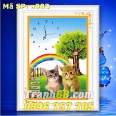 Tranh Thêu Chữ Thập Đồng Hồ Con Mèo DLH-YA993