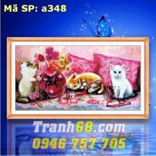 Tranh Thêu Chữ Thập Gia Đình Mèo DLH-YA348