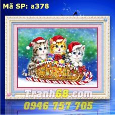 Tranh Thêu Chữ Thập Mèo Giáng Sinh DLH-YA378