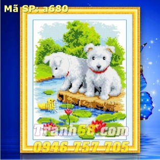 Tranh Thêu Chữ Thập 2 Chú CÚn Con DLH-YA680